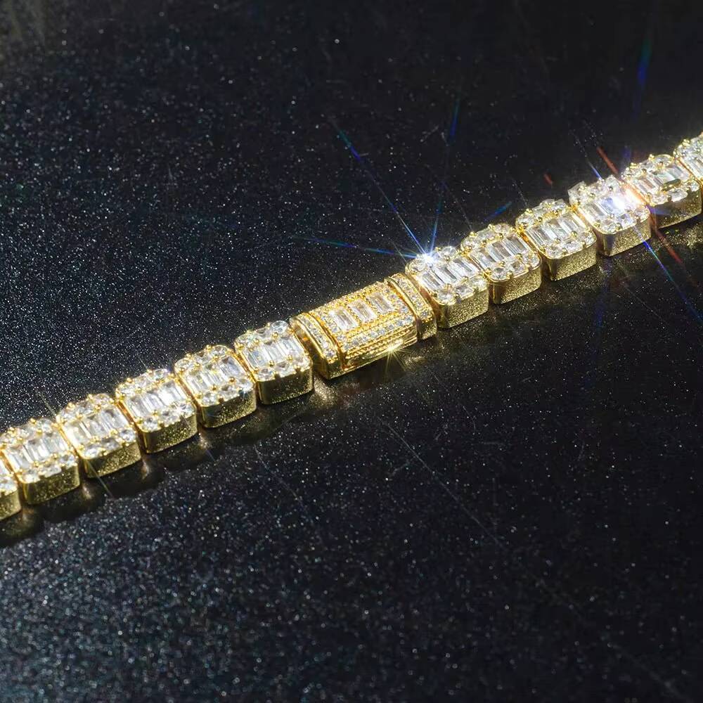 Hiphop Jewelry 10mm Moissanite Chain Clustered 925 Sterling Silver Iced Out VVS Moissanite Tennis Chain