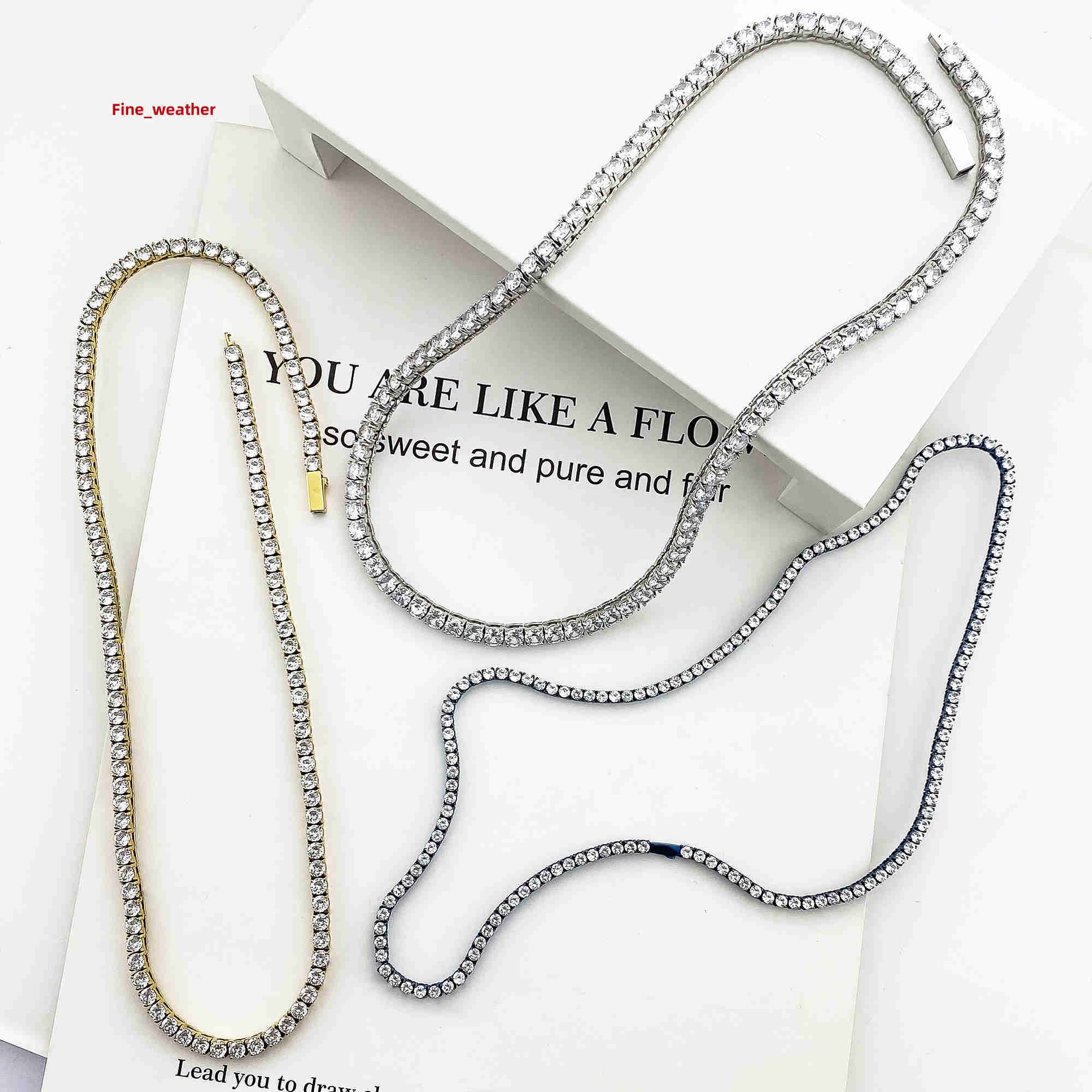 316L Stainless Steel Trend Design 3mm4mm Full Tennis Chain Single Row Necklace Hip Hop Base Chain Necklace