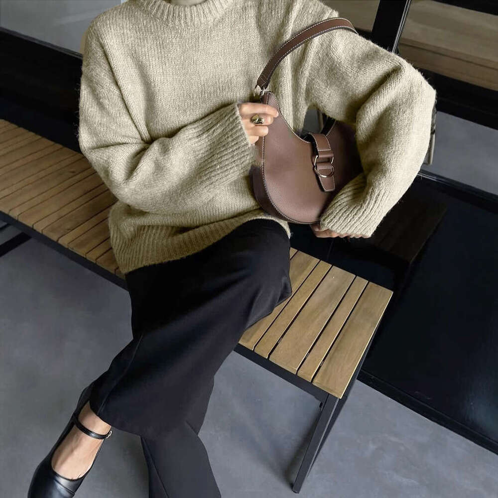 Lazy Style Wool Sweater For Women Pullover Loose Knitted Long Sleeve Top B5