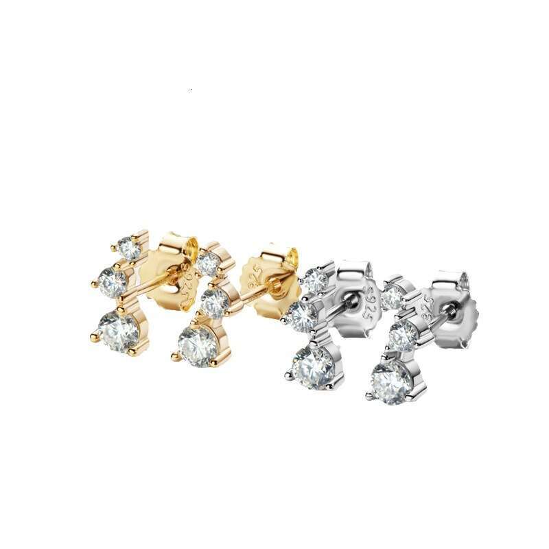 New Niche Personality High-End Feel Sterling Sier Stud Fashion Versatile Three-Star Moissanite Earrings Be5