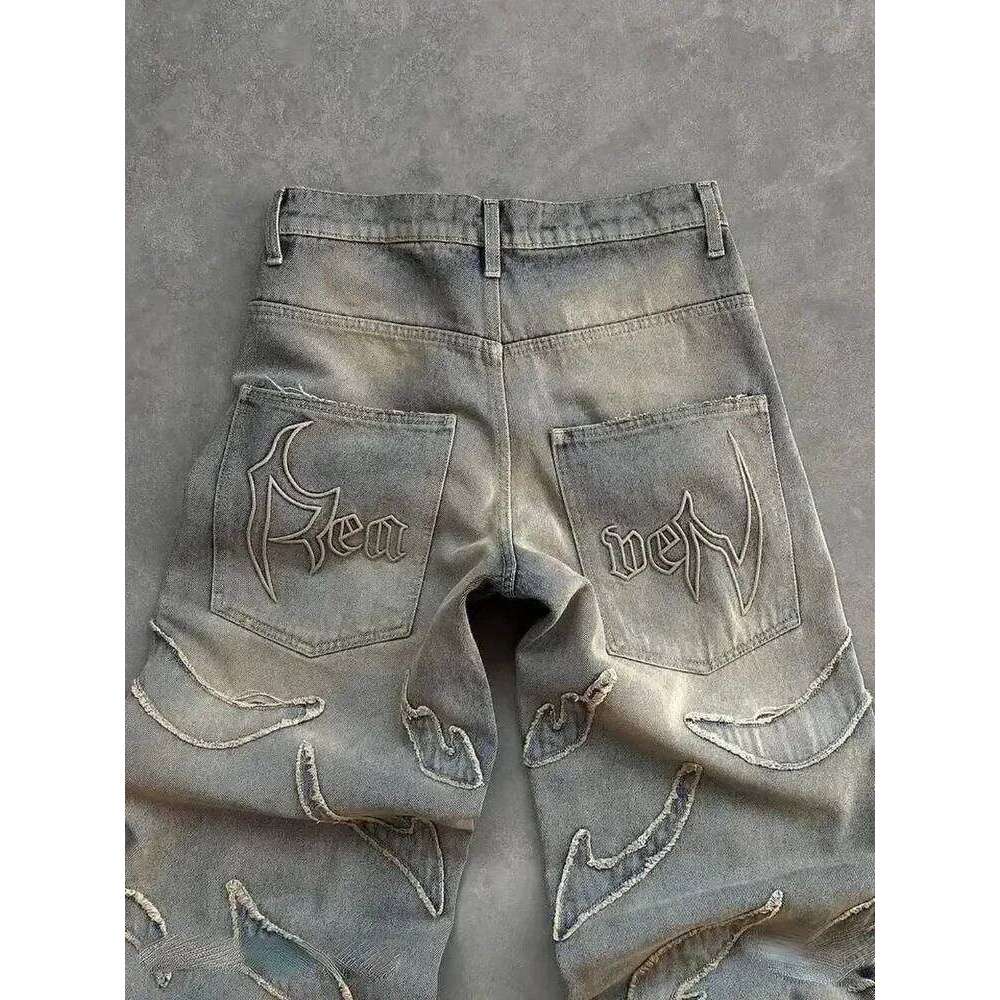 2024 American New Fashion Patch Baggy Casual Jeans For Men And Women Y2k Street Haruku High Waist Wide Leg Denim Trousers