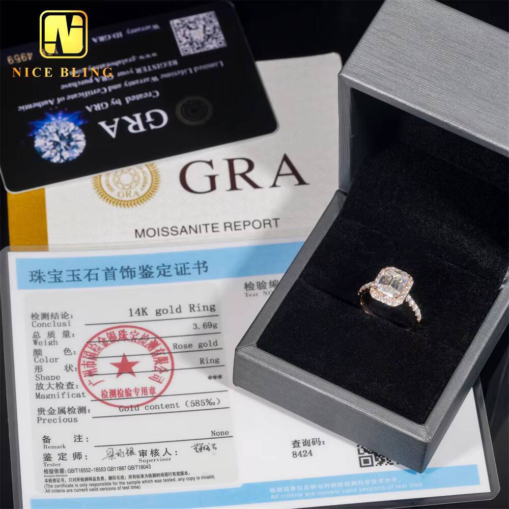Custom Luxury Jewelry 14K Real Gold Iced Out VVS Moissanite Diamond Wedding Engagement Ring for Women
