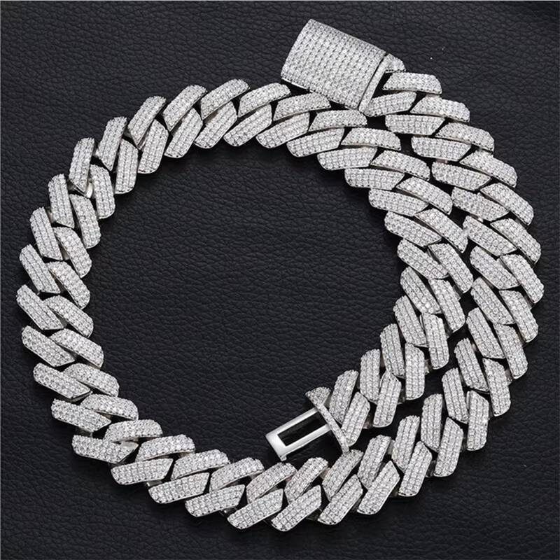 Hip-HOP Moissanite Jewelry Cuban Chain Iced Out D Color 3 Rows 925 Sterling Sliver 8-20mm Miami Cuban Chain Men Cuban Link Chain