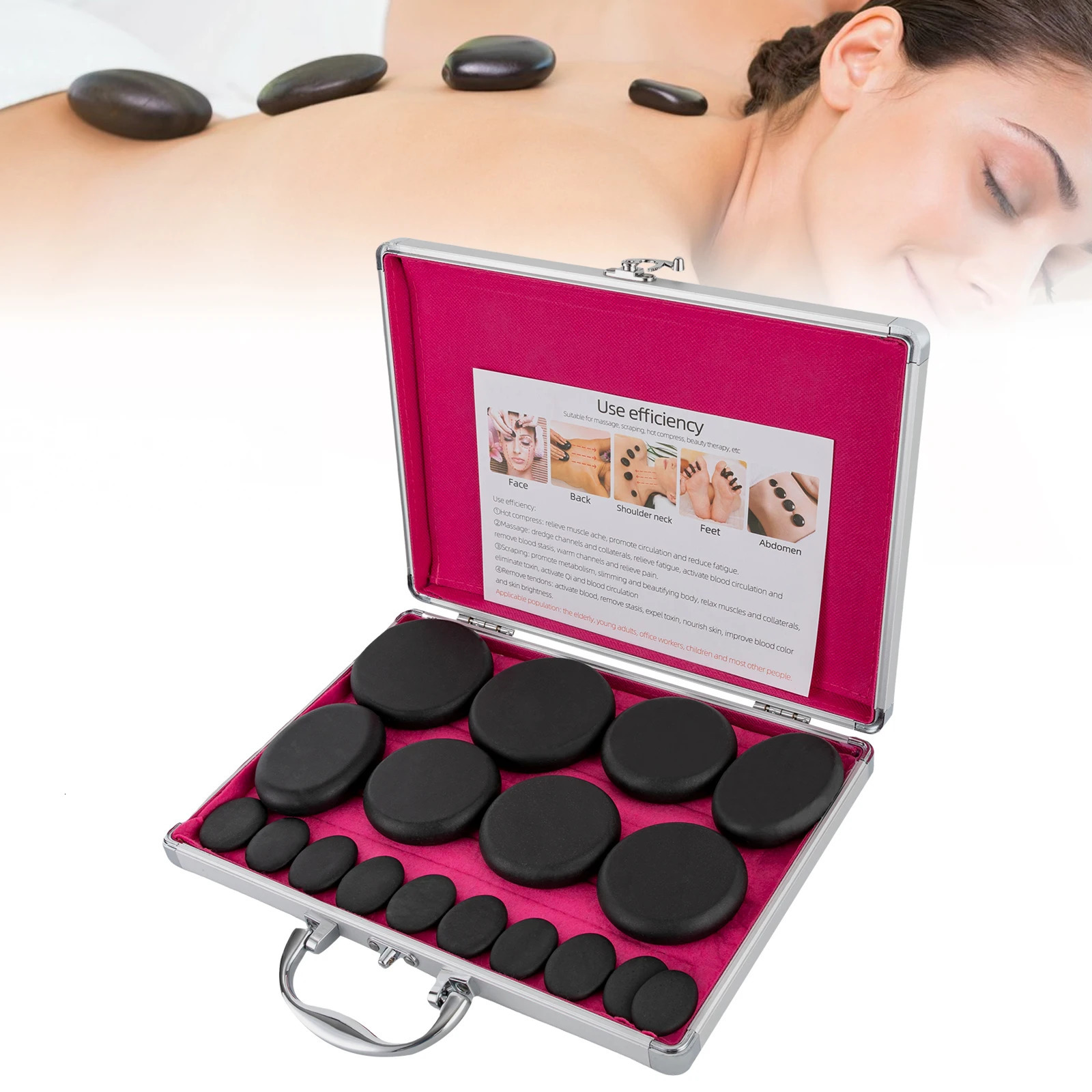 Stones Massage Set with Heater Box 16 Essential Massage Stones Portable for Salon and Home Spa Use Relaxing Healing Relief 250716