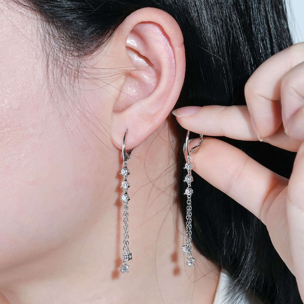 Fashion Long Tassel Elegant For Women Light Pure Sier Ins Style Moissanite Earrings D5c
