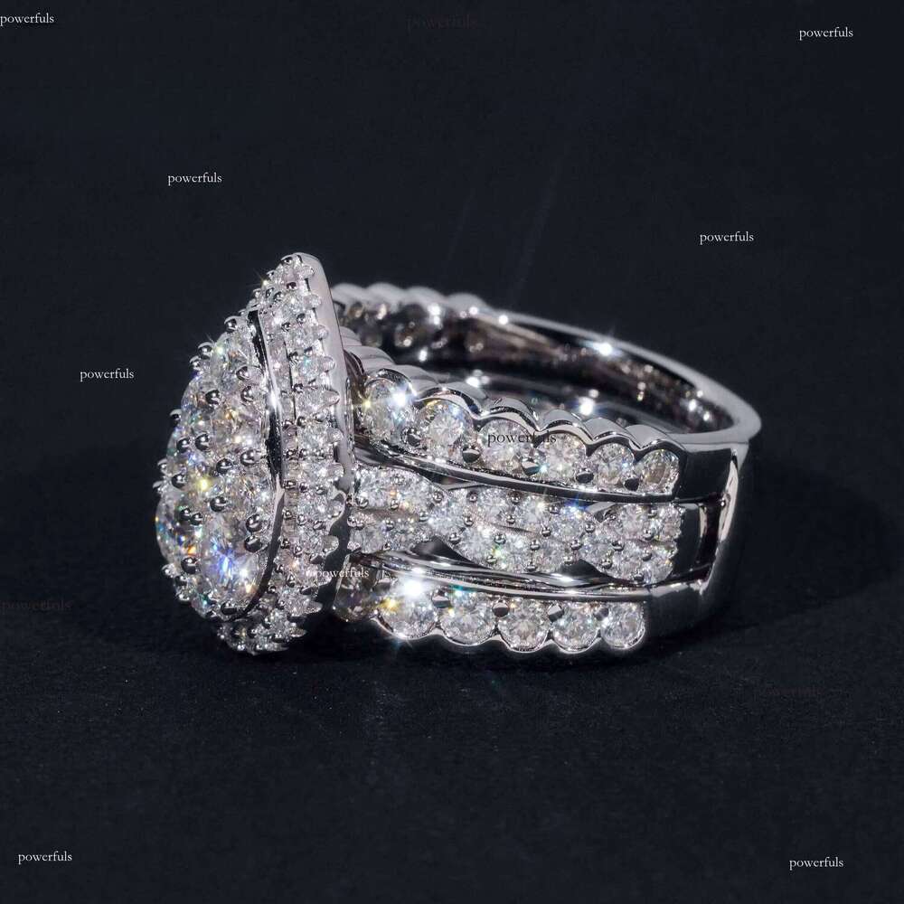 Trendy Sier Rhodium Plated Custom Full VVS Moissanite Dia Wedding Engagement Rings Set for Women