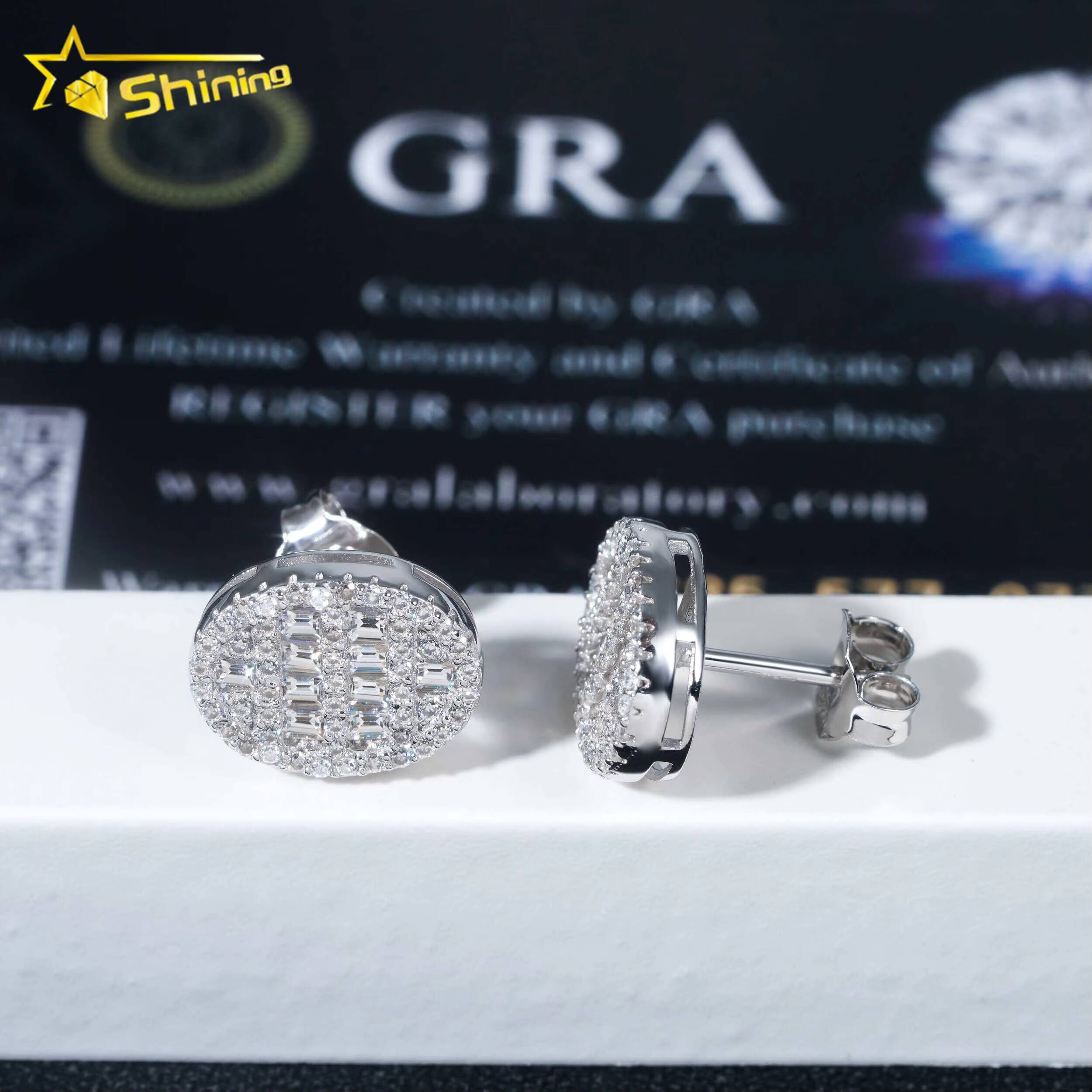 Pass Diamond Tester GRA Certified VVS Diamond 925 Sterling Silver Oval Baguette Moissanite Stud Earrings Men Earring