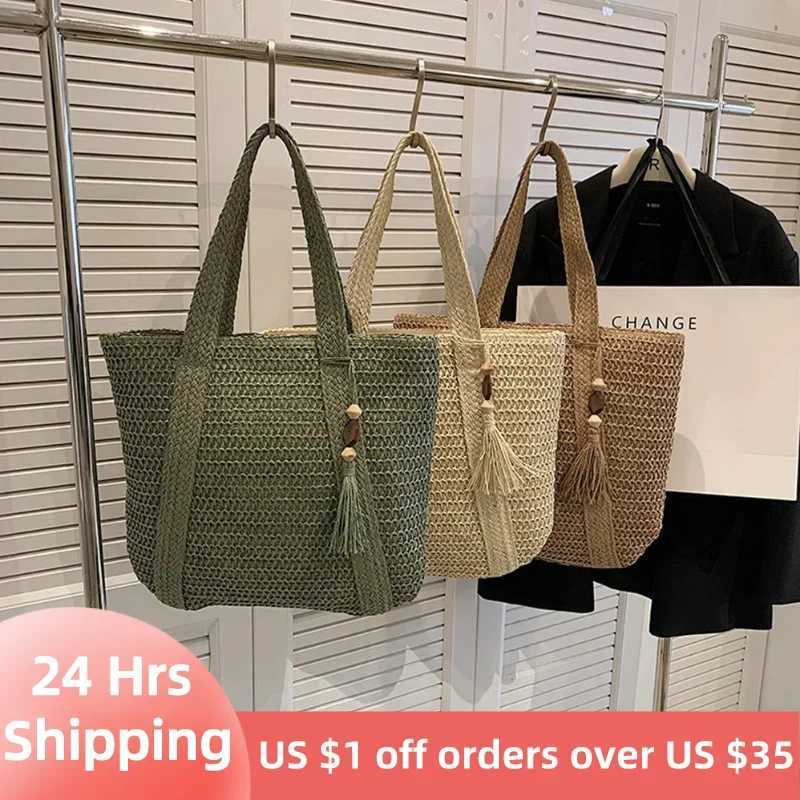 Summer Straw Bag for Women Handmade Woven Shoulder Bag Large Capacity Tote Bags with Pendant Armpit Bag Top-handle Handbag Purse Z250717