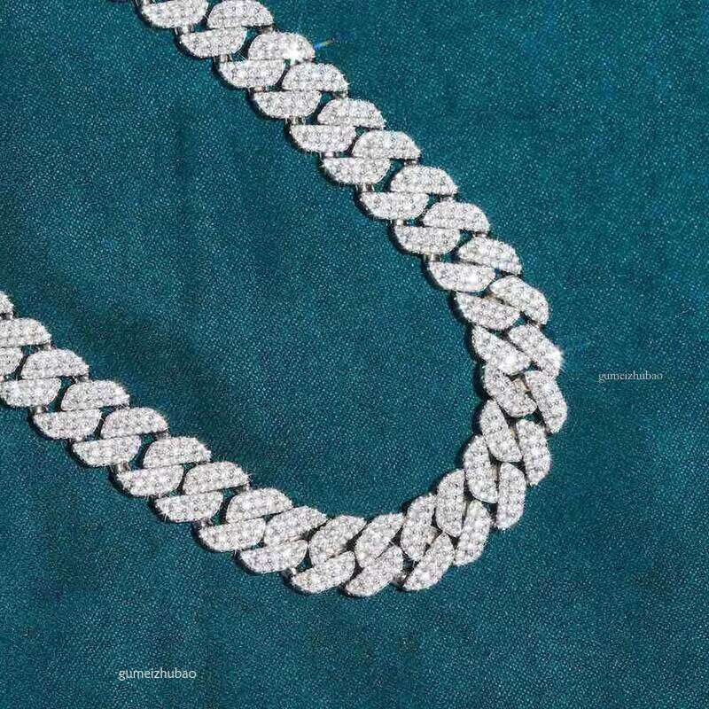Iced Out 3rows 12mm 14mm 16mm 18mm 20mm VVS Moissanite Miami Cuban Link Chain Pass Dia Tester GRA Hip Hop Sier
