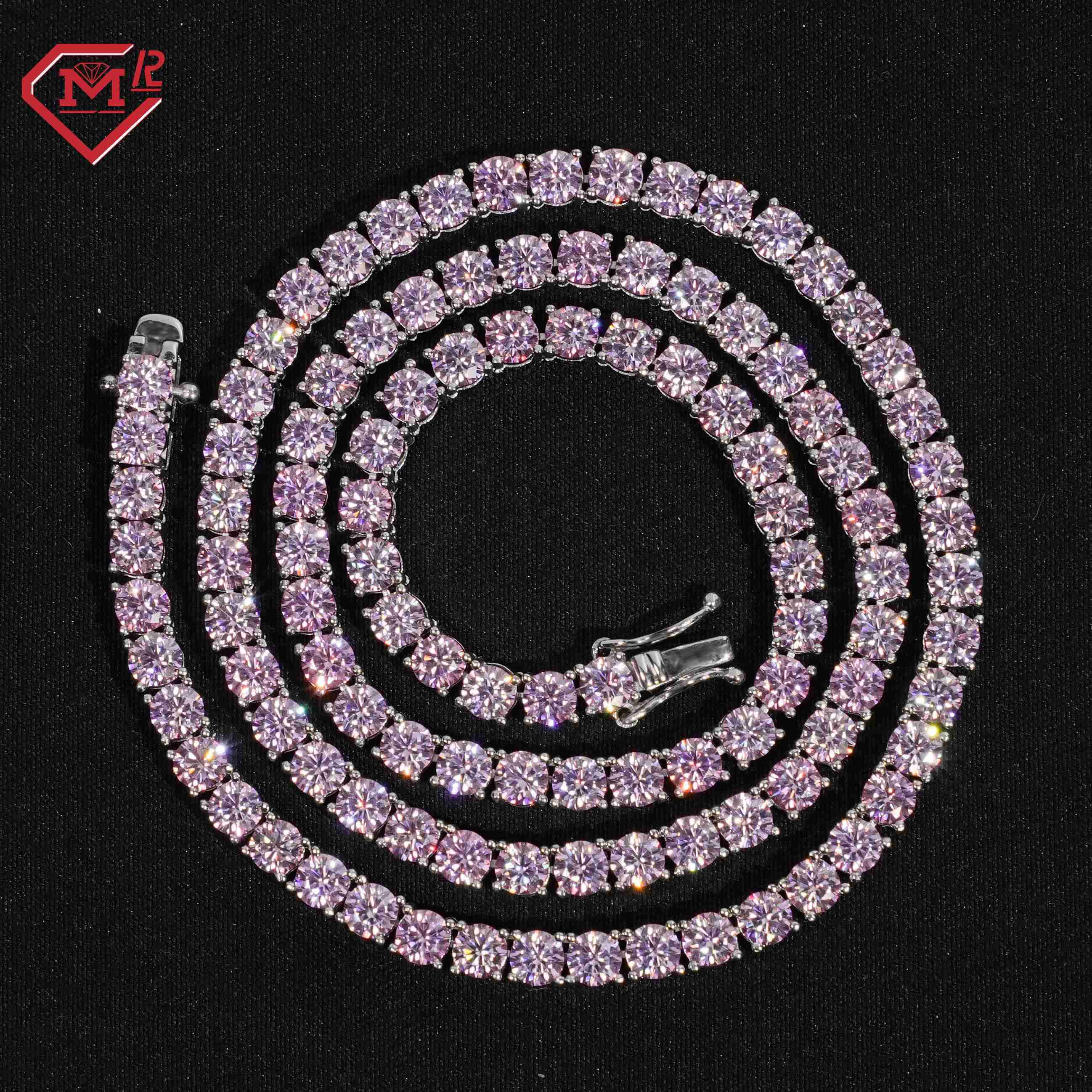 4MM Tennis Chain Necklace Hiphop Jewelry Purple Stone 925 Silver Vvs Iced Out Moissanite Tennis Chain