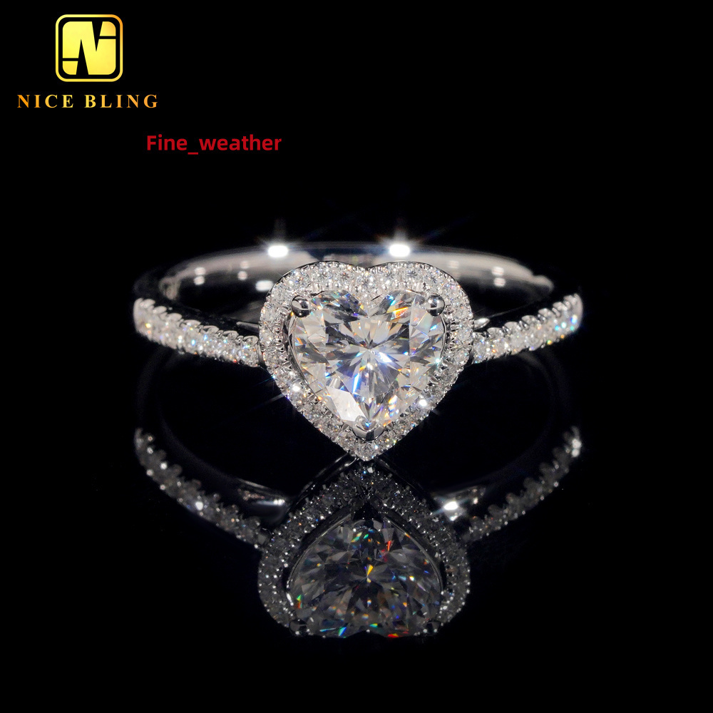 Iced Out Luxury Wedding Jewelry Diamond Custom 14K Real Gold Heart Cut VVS Moissanite Engagement Ring for Women