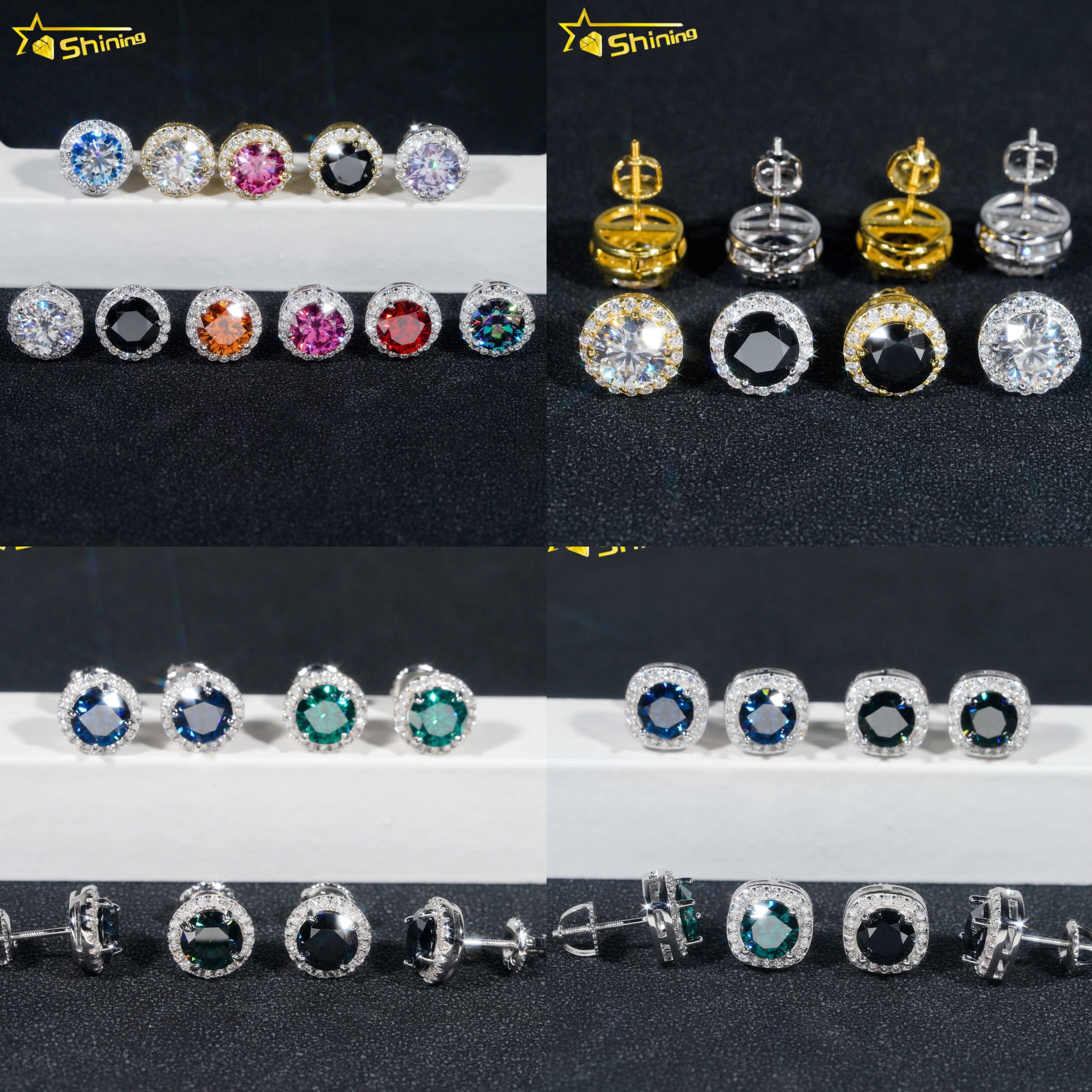 Ready to Ship Pass Diamond Tester Hot Selling Fine Jewelry 925 Sterling Silver Hip Hop VVS Moissanite Stud Earrings