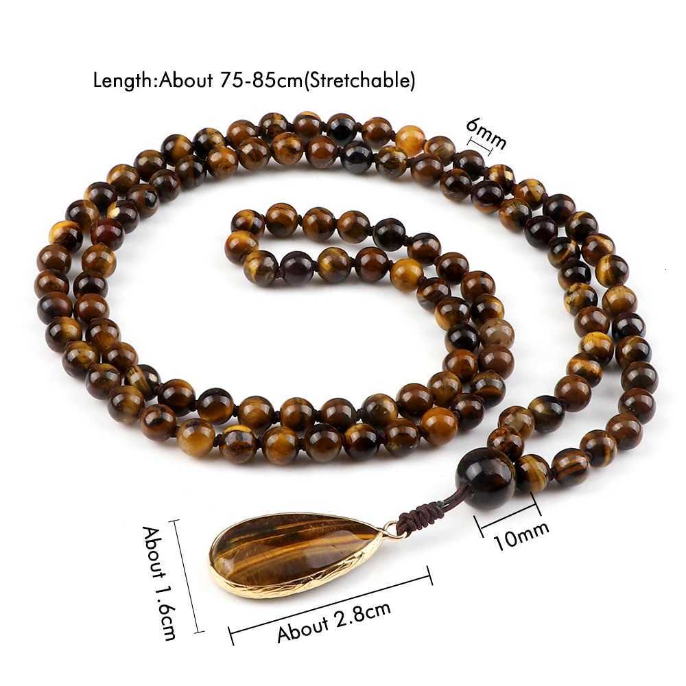 Vintage Design Tiger Eye Stone Necklace Handmade Knotted 6mm 108 Mala Beads Necklaces Drop Pendant Women Men Yoga Jewelry Gifts XJ250717