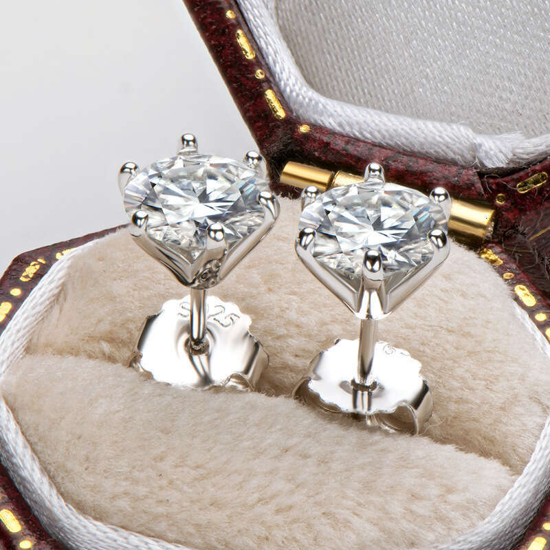 Elegant 1 Carat Moissanite Earrings For Women, Ins Style, High-End Feel, Pure Sier Ear Jewelry E5f