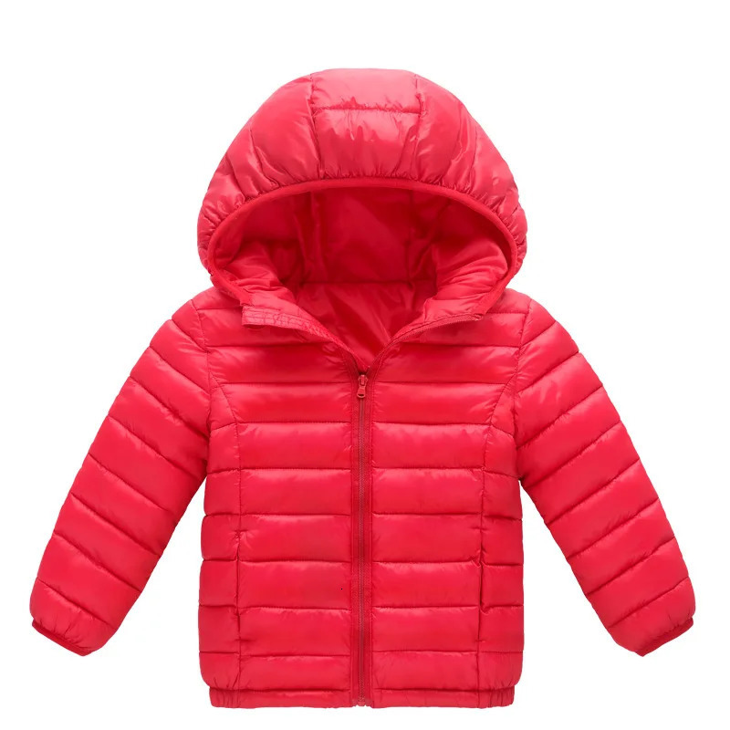 Childrens cotton jacket winter style plush thickened lightweight down jacket solid color hooded jacket for boys and girls 250716