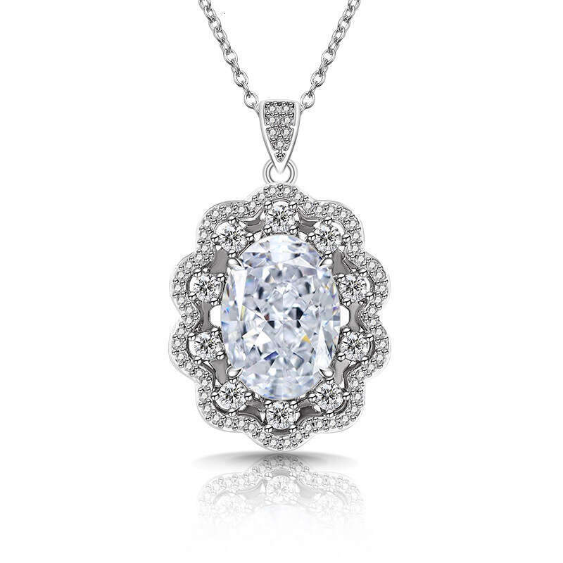 Sparkling Colorful Ice Flower Cut Pigeon Egg Necklace Fashion High Carbon Dia Inlaid Pendant Collarbone Chain b40