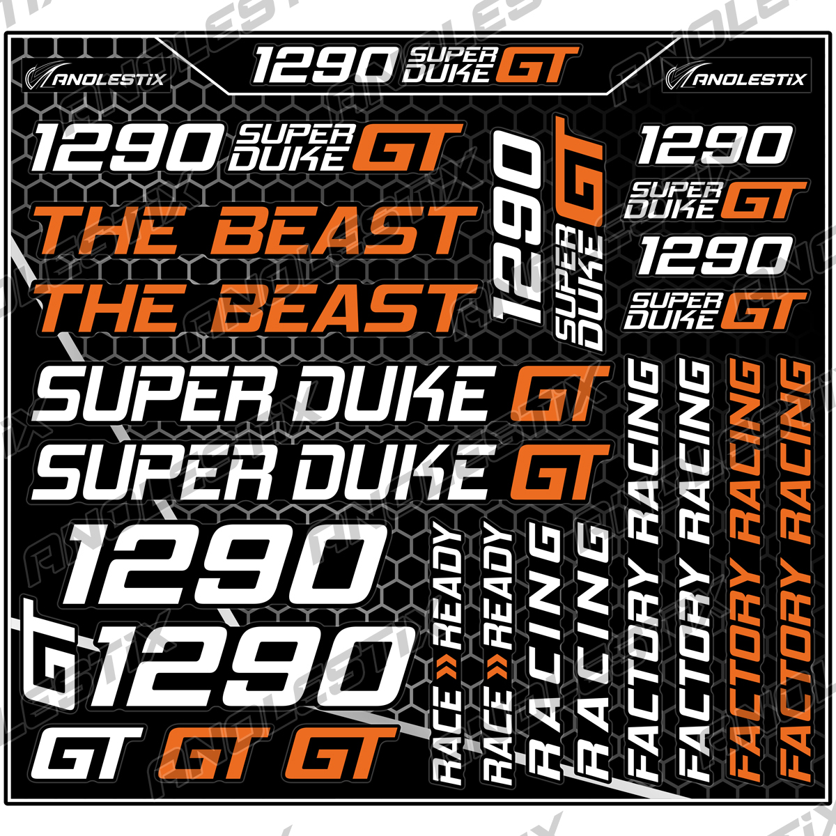 AnoleStix Vinyl Motocross Motorcycle Stickers Logo Set Emblem Tank Helmet Decals For KTM 1290 Super Duke GT