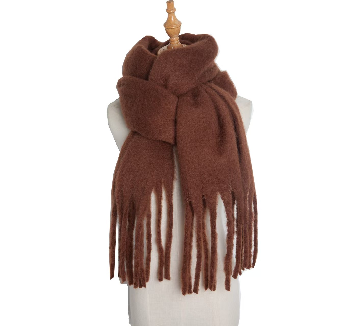 t1239 European and American autumn and winter new women's shawl long tassel thick beard grass green thick solid color scarf