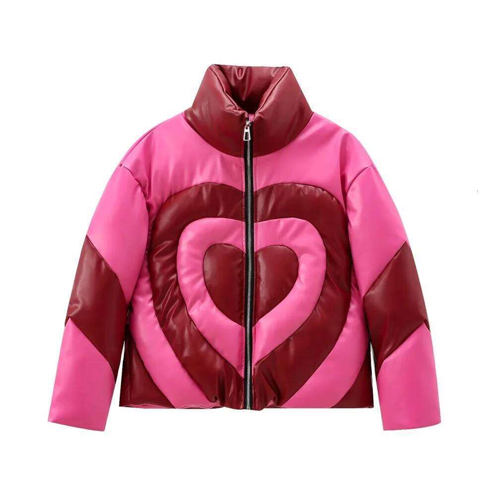 Taop&Za Autumn New Product Women's Fashion Leisure Versatile Stand Up Collar Zipper Decoration Love Color Blocked Cotton Coat