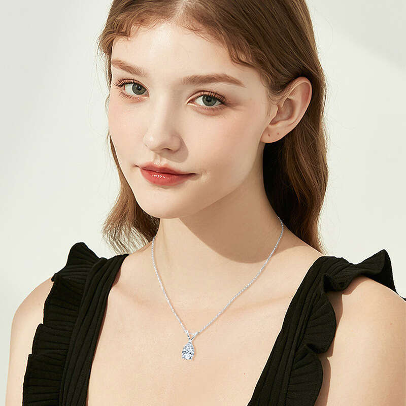 Classic S Sterling Sier Pear-Shaped Lamosan Stone Necklace Water Drop-Shaped Fairy Collarbone Chain 1E9