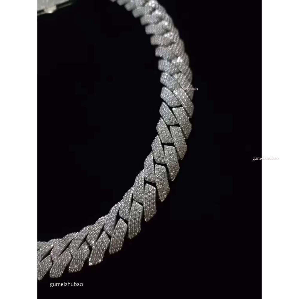 Hip Hop Jewelry Bracelet necklace vvs Moissanite Cuban chain16inch Miami Iced Chain, Sterling Silver, Embellished with Icy