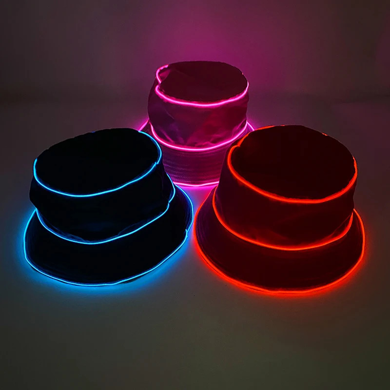 Solid Color Style Beach Cap luminous fisherman hat EL wire Bucket Hats glow in the dark for club rave party wedding props 250716
