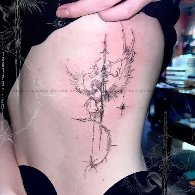 Saint Trial Sword Herbal Tattoo Sticker Angel Judge Semi anent Waist for Woman Man Punk Art Temporary Tattoos 250714