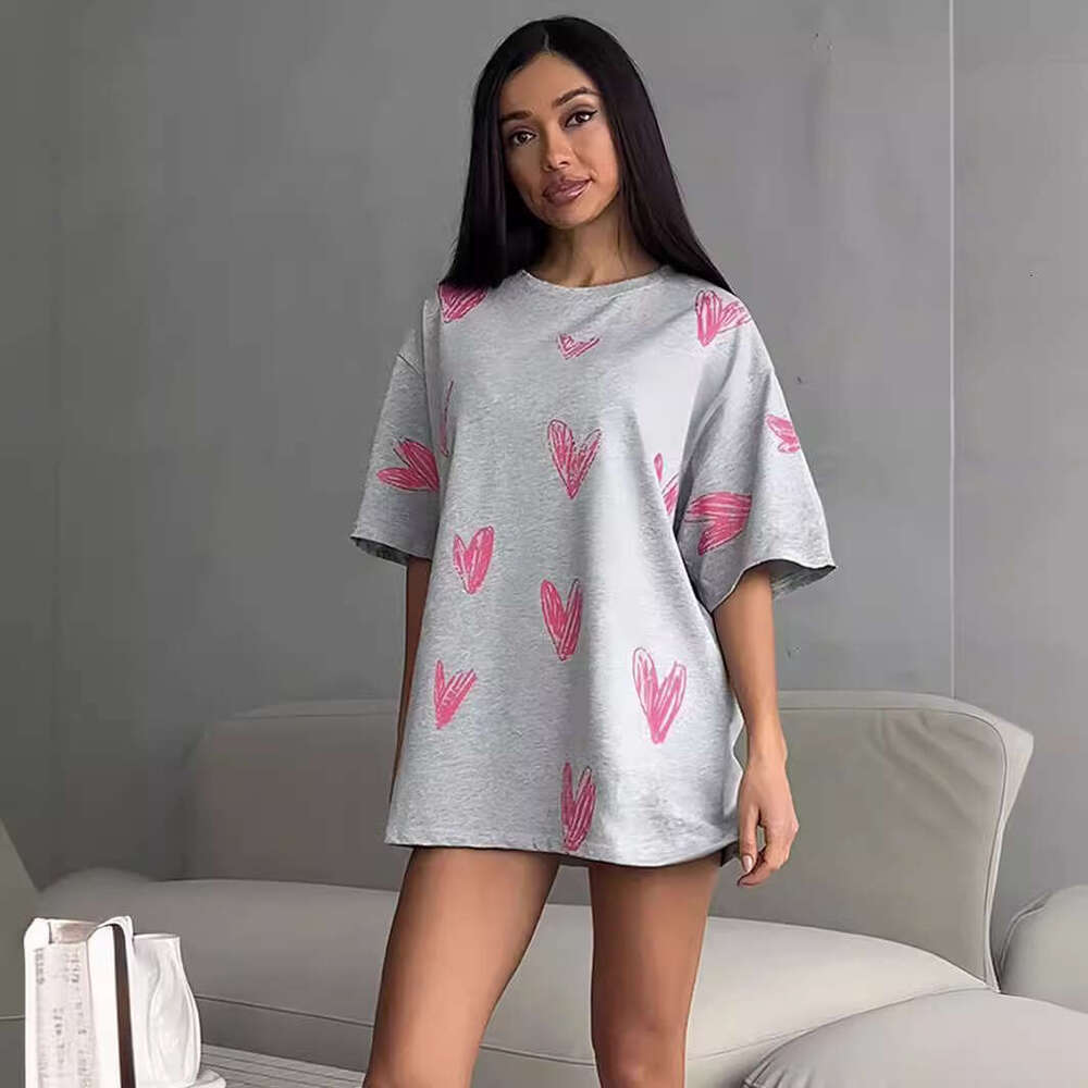 Summer New Street Fashion Hand-Painted Heart Print Short Sleeve T-Shirt B5