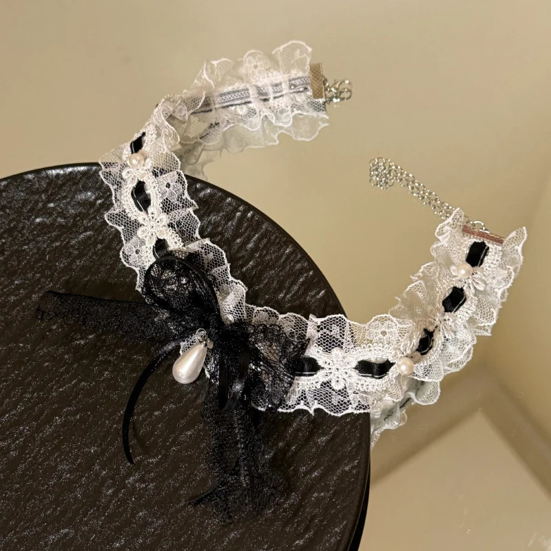Bow Lace Choker Necklace for Women with Sweet Temperament Neck Strap for Niche Collarbone Chain Accessories 250716