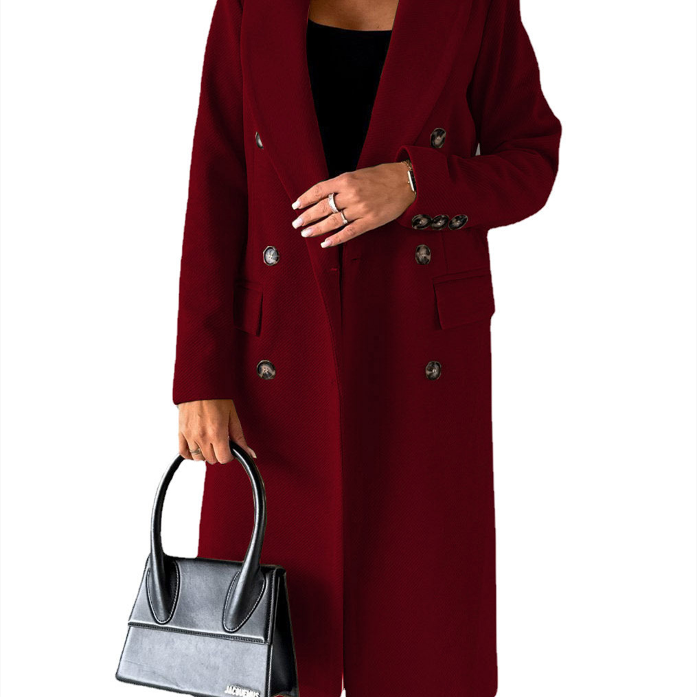 new Free shipping designer coat for women Fashionable woolen coat with solid color long sleeves double breasted pockets