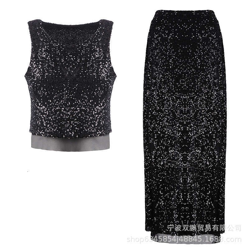 Vest + Sequin Long Elegant Sexy Versatile Set For Women Party Dress B5