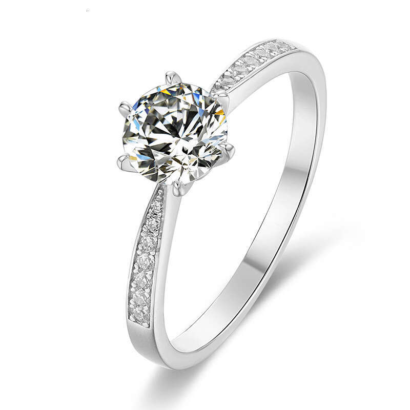 Pure Silver High-End For Women, Non-Fading, Elegant Classic Six-Prong Micro-Pave Moissanite Ring 7Ba