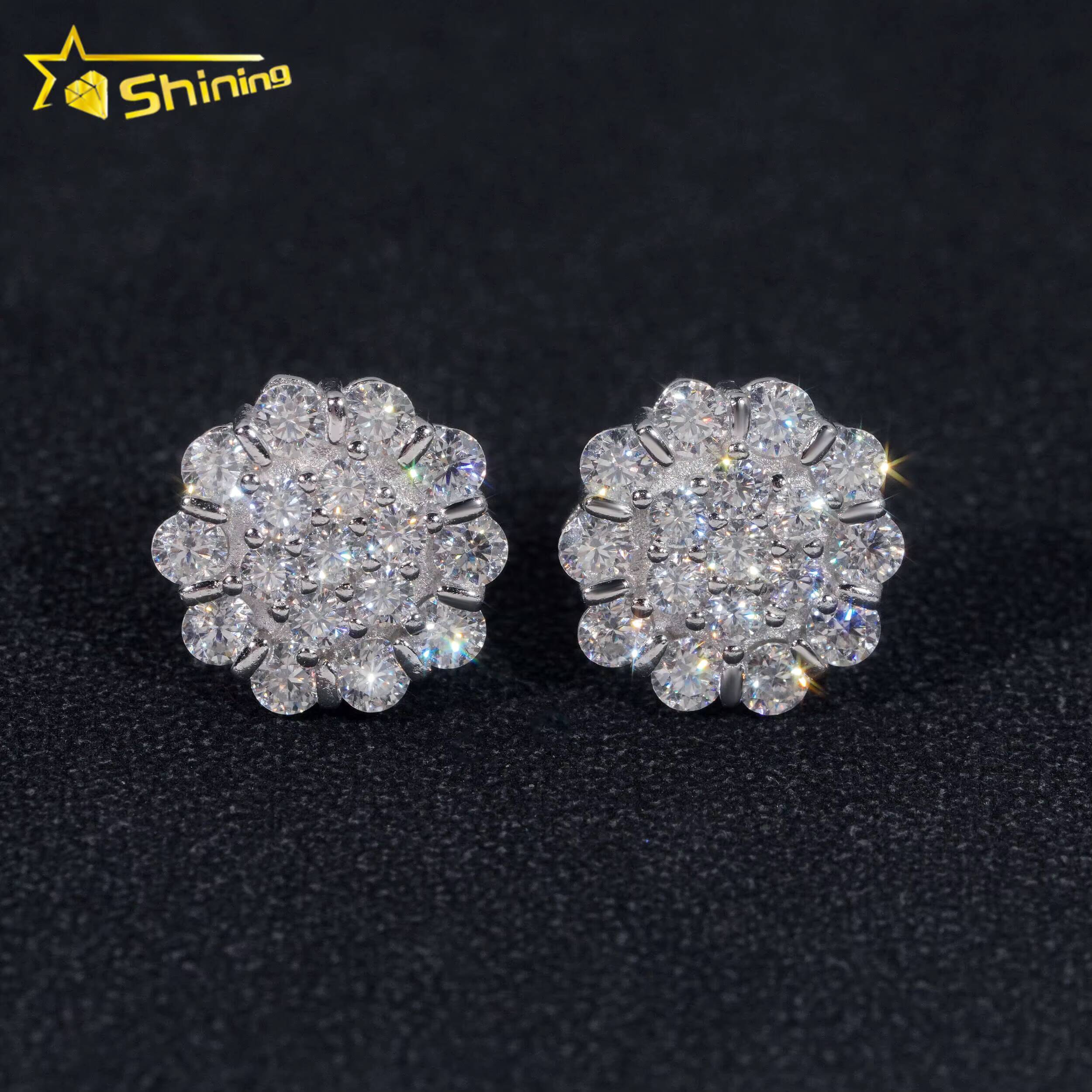 Moissanite Cluster Earring Hip Hop Jewelry Gold Plated 925 Sterling Silver Iced Out VVS Diamond Moissanite Screw Stud Earrings