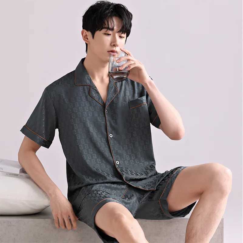 Ice Silk Pajamas Mens Spring and Summer Light and Breathable Simulation Silk Satin Short-sleeved Shorts Youth Simple Loungewear W250717