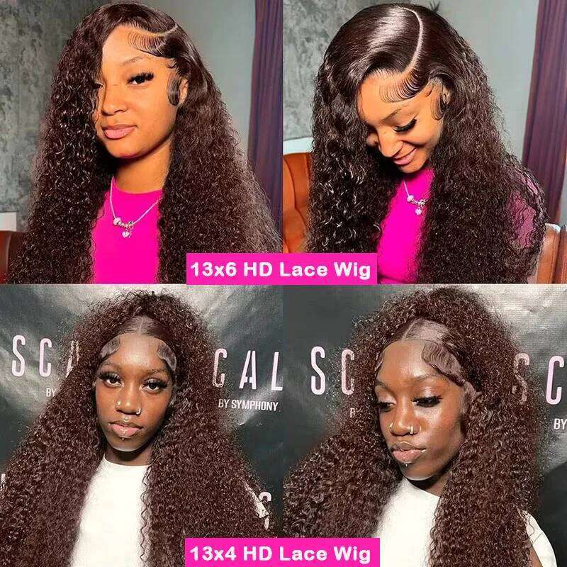 30 32 Inch 13x6 Hd Lace Chocolate Front Curly Wigs Brown Human Hair Brazilian Deep Wave Frontal Wig For Women