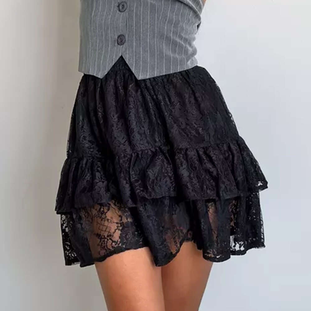 Summer New Short Cake Elegant High Waist Double Layer Lace Shorts Half Skirt B5