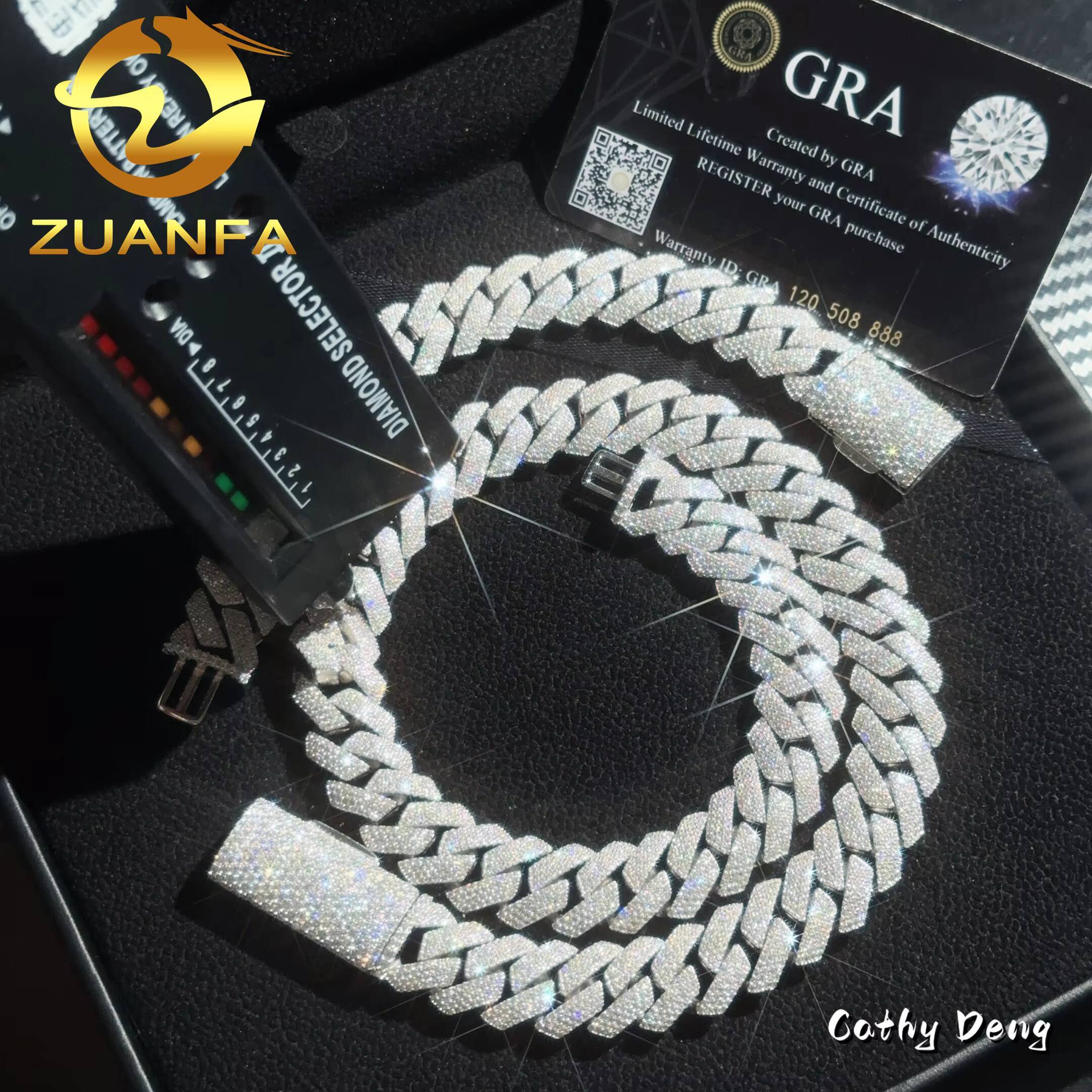 High Quality Hip Hop Jewelry 4 Row 15mm Lab Moissanite Cuban Link Chain for Men 925 Sterling Silver Iced Out Maimi Cuban Chain