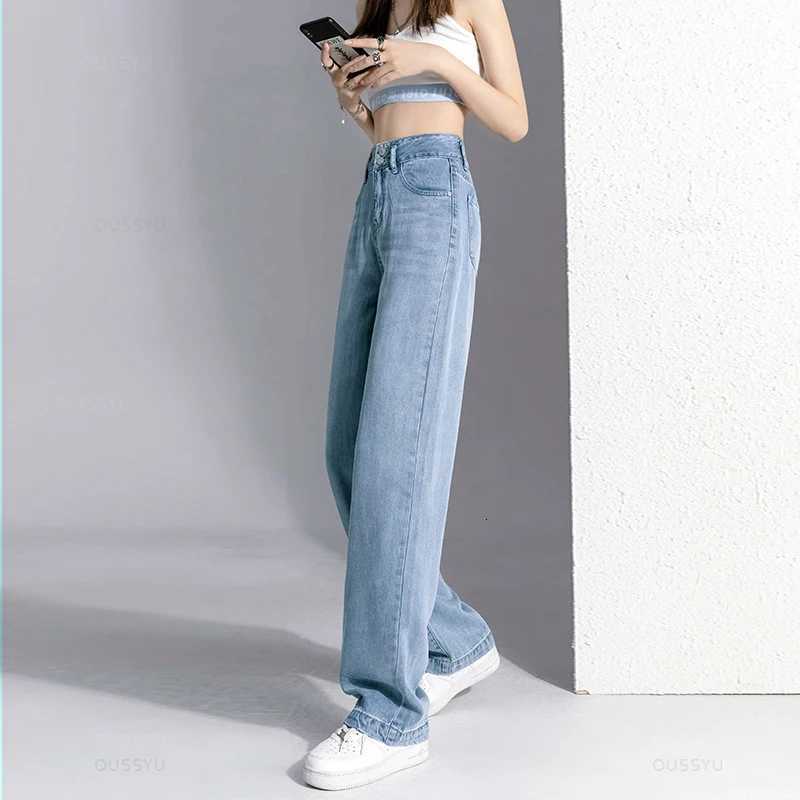 Summer Lyocell Thin Womens Wide-Leg Jeans High Waist Slimming Design High Street Mopping Trousers Loose Straight Pants Fashion R250716