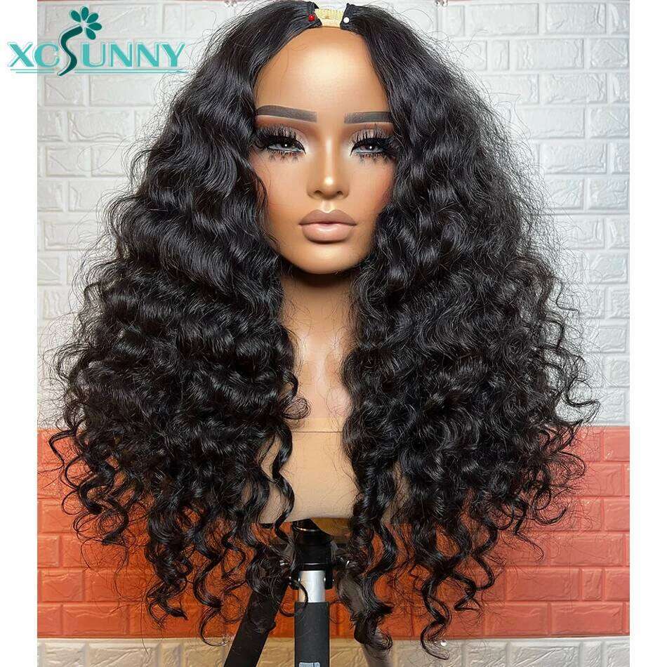 Water Wave V 180 Density Brazilian Upgrade U Part Human Hair Vpart Curly Wig Wear With Your Own Hairline
