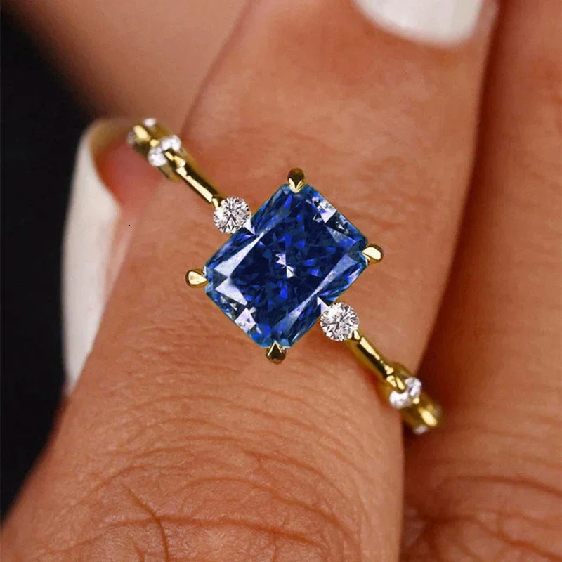 CAOSHI Simple Fashion Rectangular Cubic Zirconia Finger Rings for Women Yellow/Pink/Red/Blue CZ Rings Wedding Trendy Jewelry 250716