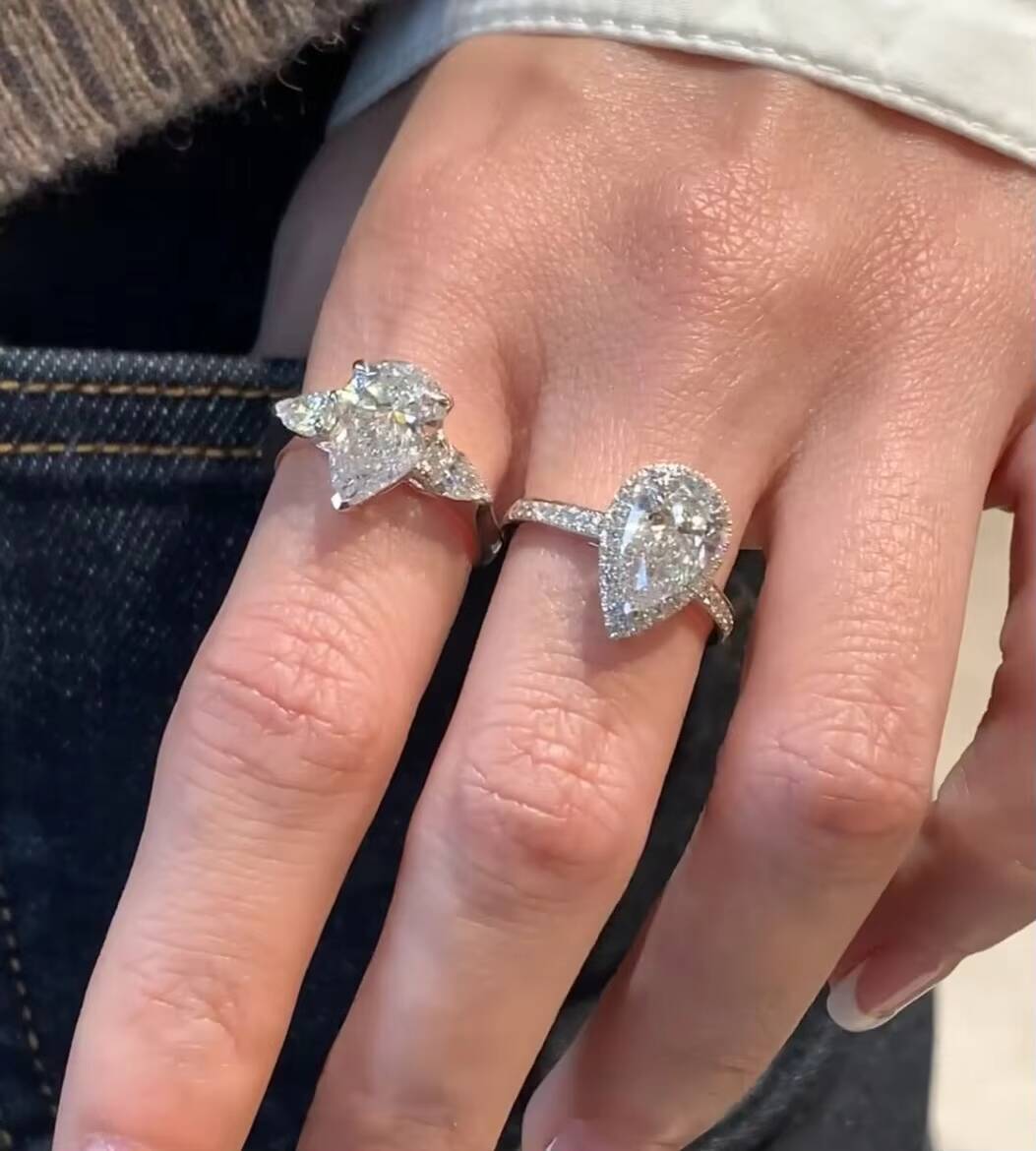 IGI Certified Cvd HPHT 3ct Lab Grown Created Diamond D VS1 VS2 Platinum Gold Rings Engagement Ring Jewelry for Women Pear Halo