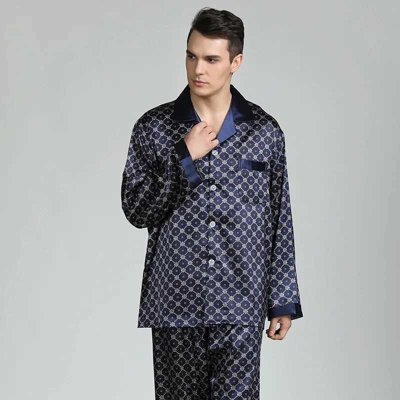 Mens Pajamas Spring Soft Cozy Long Sleeve Sleepwear Set Thin Ice Silk Satin Nightwear Suit Male Top Pants Home Clothing Pajamas W250717