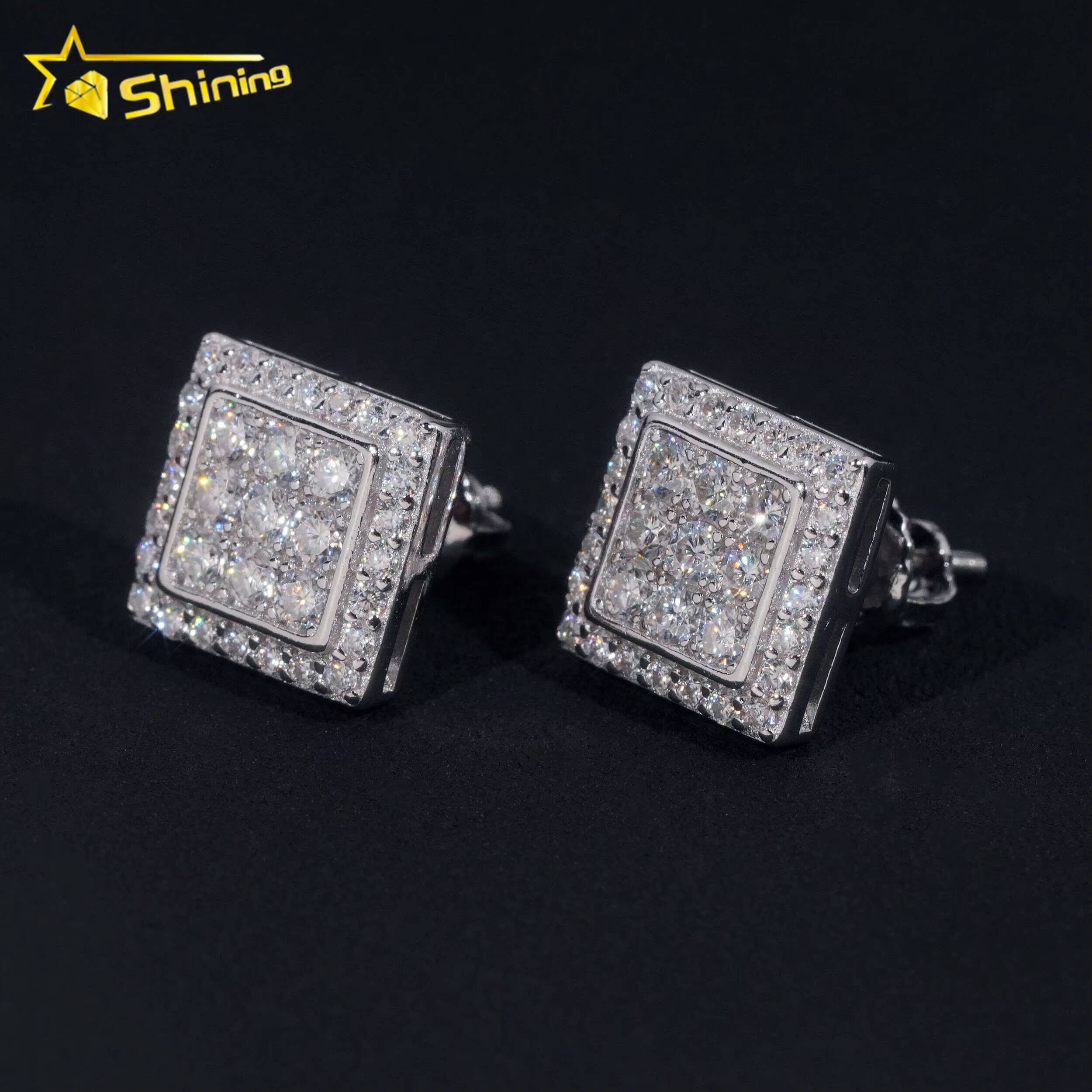 Hight Quality New Arrival Pass Diamond Tester GRA VVS Lab Diamond Fully Iced Out 925 Silver Jewelry Moissanite Stud Earrings