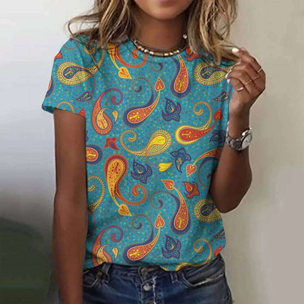 Vintage Print Top Women Short Sleeved Streetwear Summer Tee Women's Fashion Casual O Neck T Shirts Y2k Oversized Female Clothing