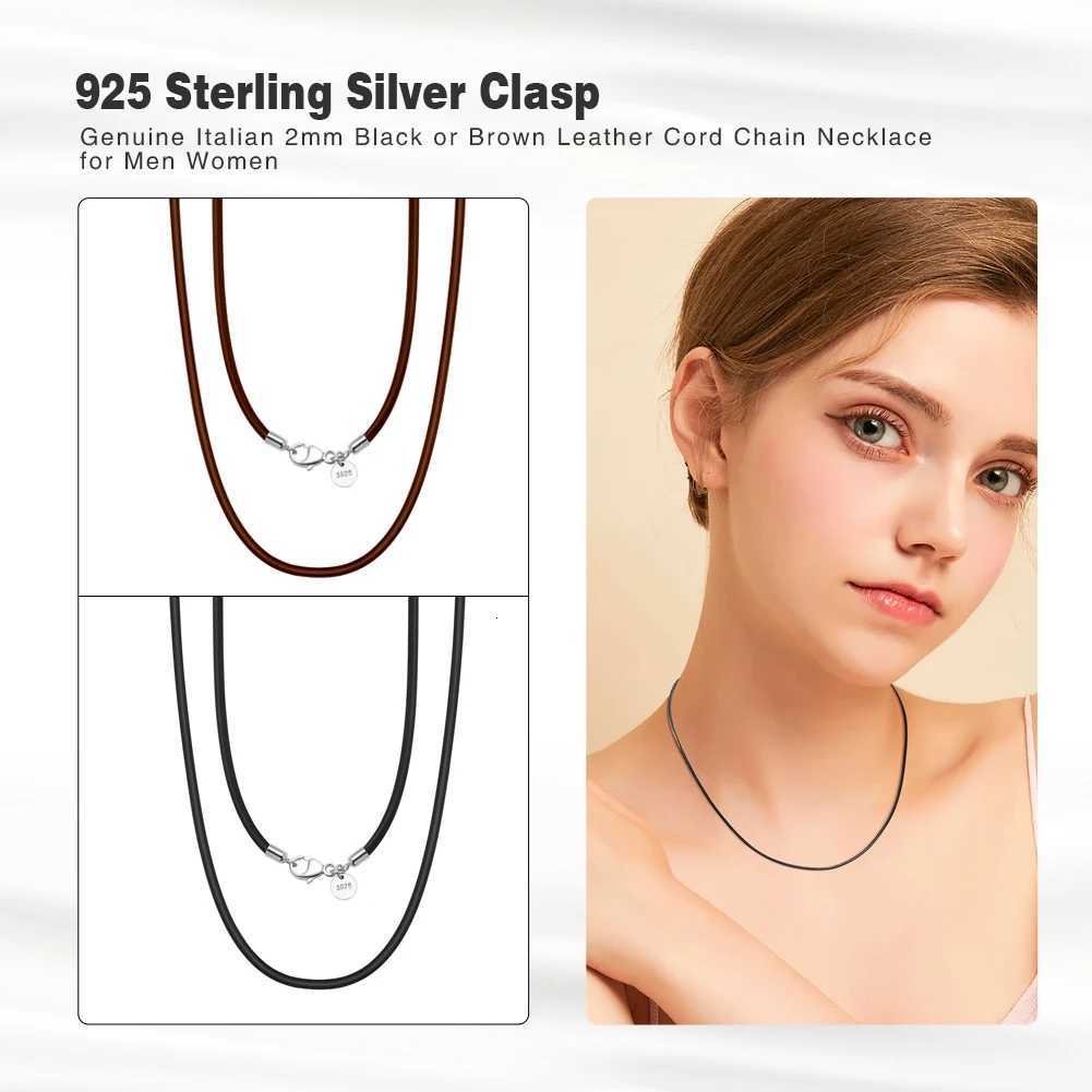 2mm Genuine Italian Brown Leather Cord Chain Necklace for Women and Men with 925 Sterling Silver Clasp Trendy Jewelry SC62 XJ250717