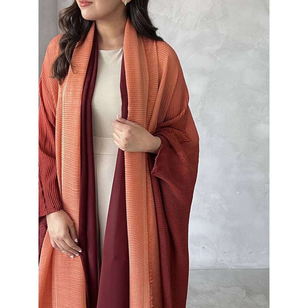 Miyake Pleated Gradient Bat Windbreak Coats Women Dubai Designer Fashion Turndown Collar Loose Long Cardigan Jacket With Belt