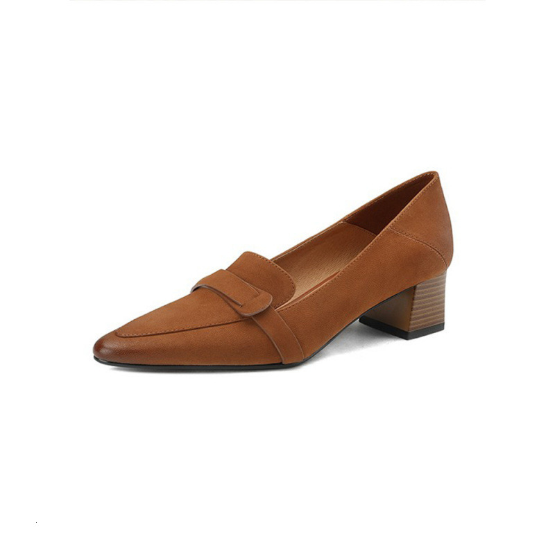 Cowhide Handmade Women's 2023 New Genuine Leather Loafers Pointed Toe French Style Mid Chunky Heel Single Shoes for Women Summer ddmysaturn