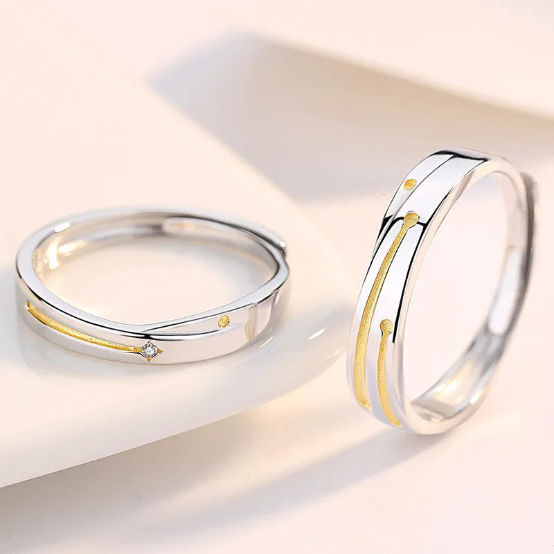 2Pcs Love Heart Electrocardiogram Couple Open Rings For Women Men Lover Black Silver Color Engagement Wedding ValentineDay Gift 250704