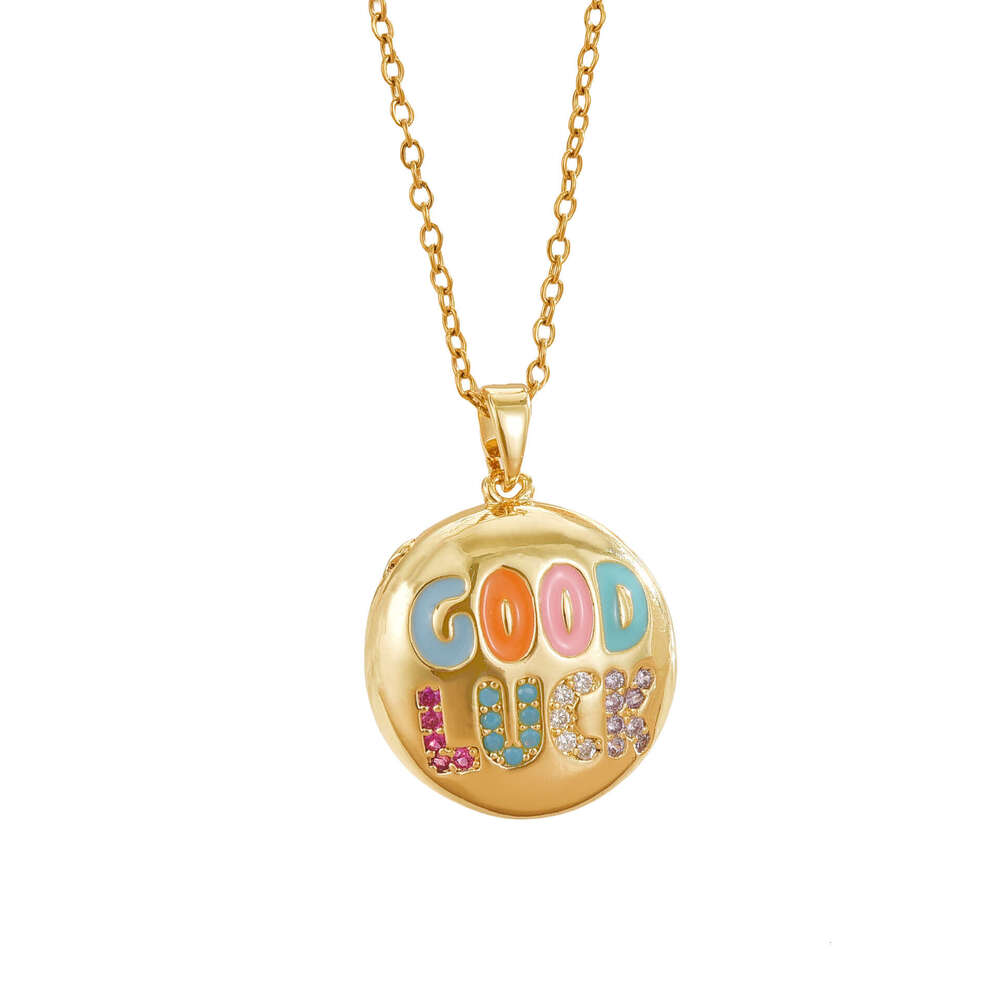 Oil Drop Smiley Face Letter Lucky Pendant Necklace Fashion Versatile Non-Fading Collarbone Chain 2Ed