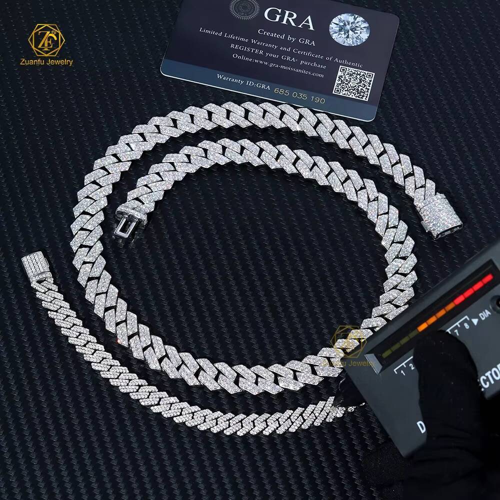 Wholesale Mens 925 Silver Monaco Necklace Hip Hop Oro Laminado 14k 10k Gold Plated 12mm Miami Curb Cuban Link Chain for Men